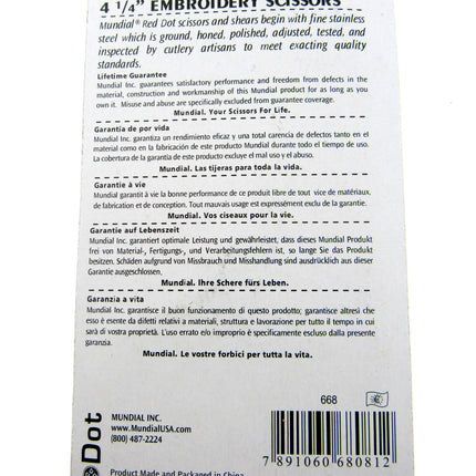 Mundial 4.25 Inch Embroidery Scissors "Red Dot"
