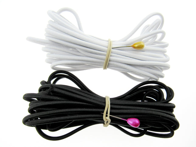 Thin Round Elastic - Best Quality and UK Made - 1mm/2mm/3mm in Black & White - ThreadandTrimmings