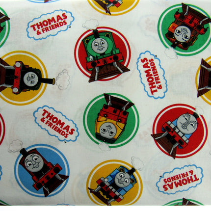 White Cotton Fabric with Colourful Classic Printed Thomas Train & Friends