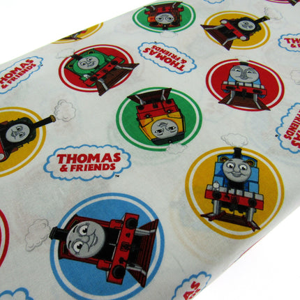 White Cotton Fabric with Colourful Classic Printed Thomas Train & Friends