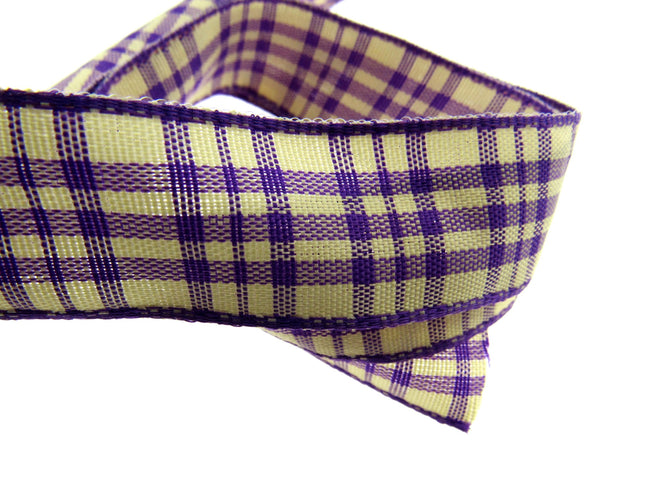 WIRED EDGE Plaid Tartan Ribbon - 5 Meters of 25mm Great for Floristry Bows - ThreadandTrimmings