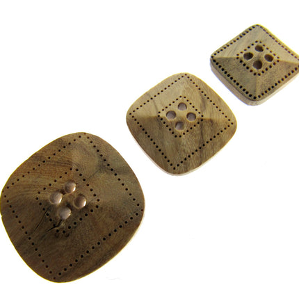 Square Wooden Buttons Made From Olive Wood Four Hole Beige 3 Sizes CW9