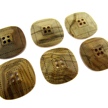 Square Wooden Buttons Made From Olive Wood Four Hole Beige 3 Sizes CW9