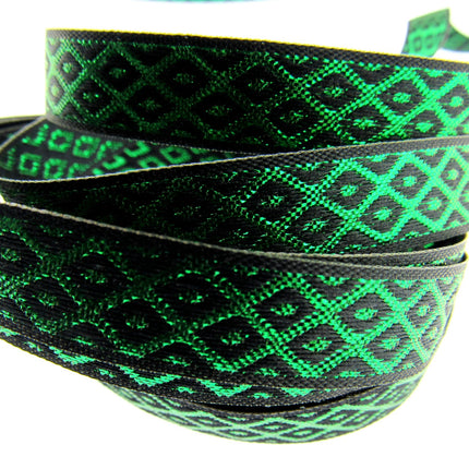 Ribbon Lurex Woven Edge Trim with Diamond Pattern - Nice For Christmas 5m x 12mm - ThreadandTrimmings