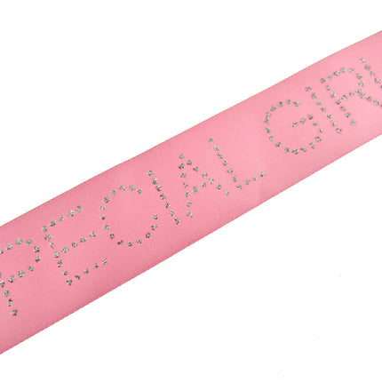 Pink Satin Ribbon with "Special Girl" Message in Daimante Print - 1m Length 40mm
