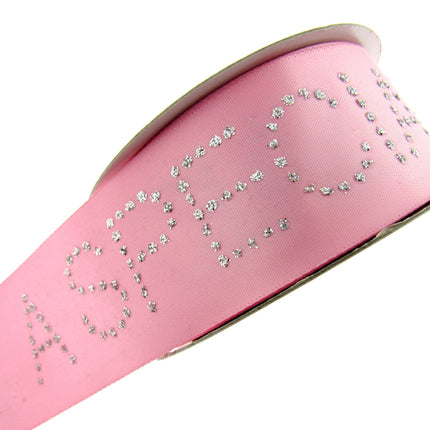 Pink Satin Ribbon with "Special Girl" Message in Daimante Print - 1m Length 40mm