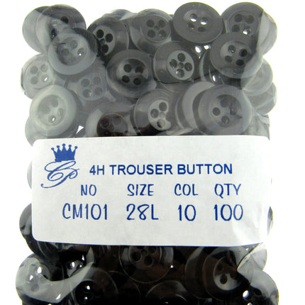 Trouser Buttons Round Black Four Hole Trouser Buttons 18mm (CM101) - ThreadandTrimmings