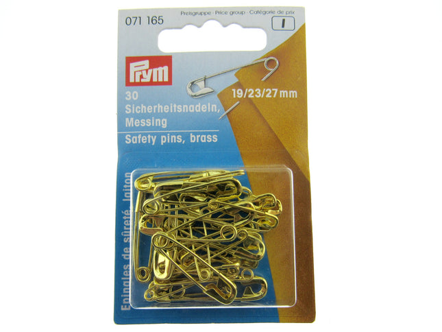 Brass Safety Pins by Prym Assorted Mix (19mm/23mm/27mm) - 30 Piece Card