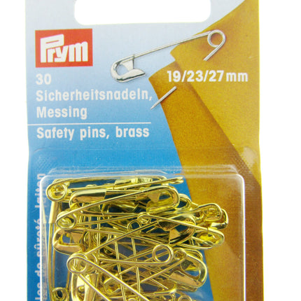 Brass Safety Pins by Prym Assorted Mix (19mm/23mm/27mm) - 30 Piece Card