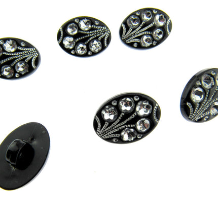Black Oval Diamante Flower Shank Button 13mm 15mm 18mm CX9