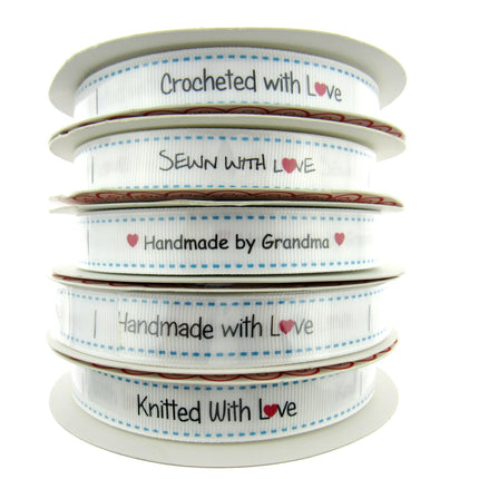 Bertie's Bows WHITE "Label" Grosgrain Ribbon - 16mm x 3m - Handmade, Knitted Etc - ThreadandTrimmings