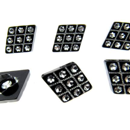 Black Diamante Buttons Diamond Shaped Shank Buttons 15mm/18mm/20mm - CX2