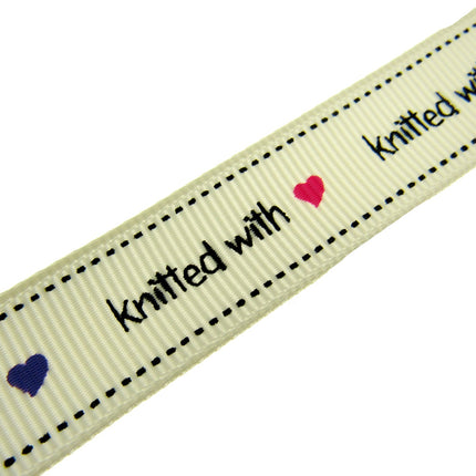 Bertie's Ivory "Knitted With Love Heart" - 16mm Wide - Grosgrain - BTB013