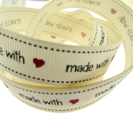 Bertie's Ivory "Made with Love" - 16mm Wide - Grosgrain - BTB037 - ThreadandTrimmings