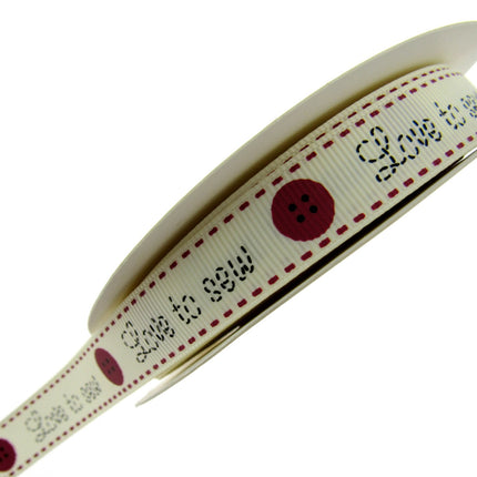 Bertie's Ivory "Love to Sew" - 16mm Wide - Grosgrain - BTB042