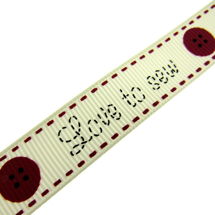 Bertie's Ivory "Love to Sew" - 16mm Wide - Grosgrain - BTB042