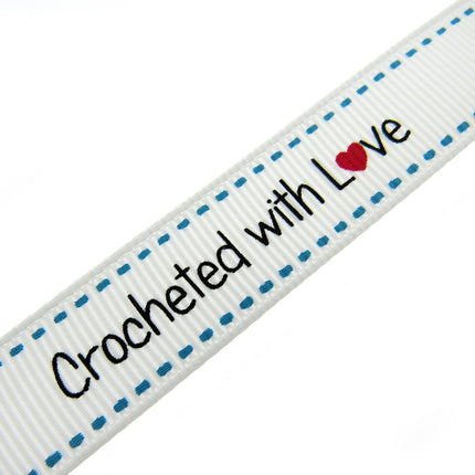 Bertie's White "Crochet With Love" - 16mm Wide - Grosgrain - BTB153