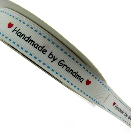 Bertie's White "Hand Made By Grandma" - 16mm Wide - Grosgrain - BTB157 - ThreadandTrimmings