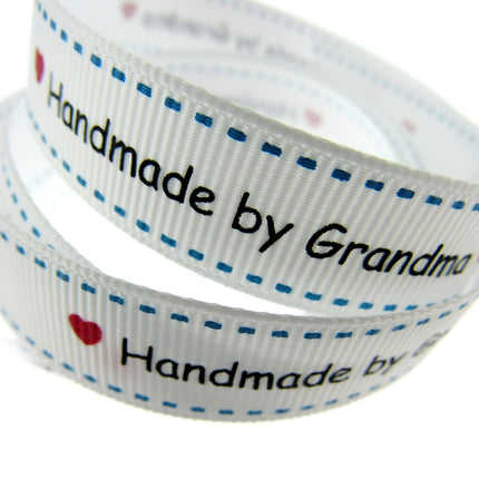 Bertie's White "Hand Made By Grandma" - 16mm Wide - Grosgrain - BTB157 - ThreadandTrimmings