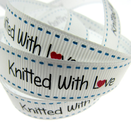 Bertie's White "Knitted With Love" - 16mm Wide - Grosgrain - SEBTB151