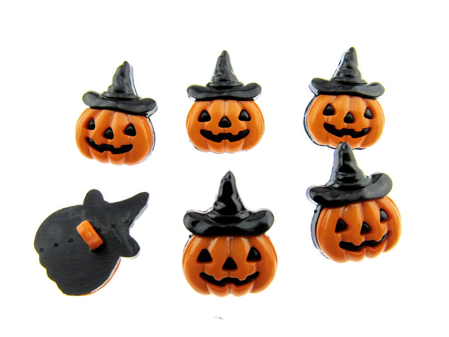 Halloween Pumpkin Buttons & Happy Smiley Face with Witches Hat 20mm Shank 612034 - ThreadandTrimmings