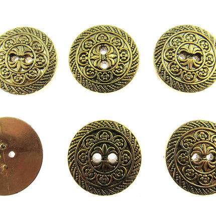 Round Antique Gold Oriental Button  Plastic 2 Hole Sew Through 15mm/25mm CX5 - ThreadandTrimmings