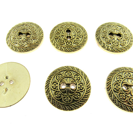 Round Antique Gold Oriental Button  Plastic 2 Hole Sew Through 15mm/25mm CX5 - ThreadandTrimmings