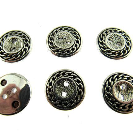 Flat Round Silver Blazer Button Ladies Designer Button With Chain Link/Rope Edge