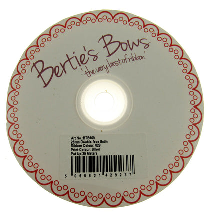 Happy Birthday Ribbon White Satin by Berties Bows - 3m x 25mm Ribbon Metallic