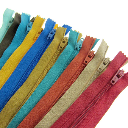 Nylon Closed End Zips - Egyptian Sample Mix - 10 Pack - 10 Sizes - 6" - 22" - ThreadandTrimmings