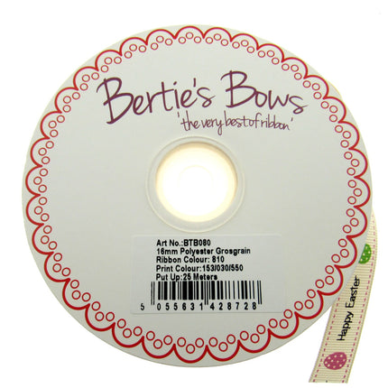 Easter Ribbon by Berties Bows- 3m x Cream Happy Easter Message with Eggs BTB080