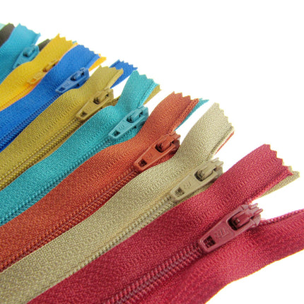 Nylon Closed End Zips - Egyptian Sample Mix - 10 Pack - 10 Sizes - 6" - 22" - ThreadandTrimmings