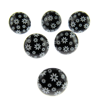 Round Black Daisy Shank Buttons with Daisy Print 15mm WB364424