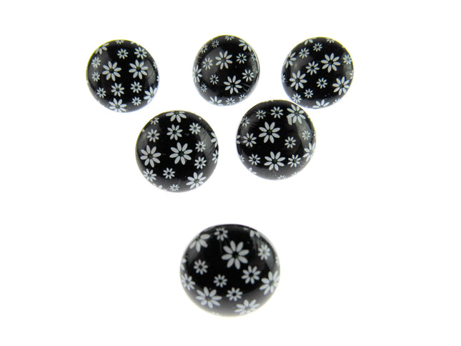 Round Black Daisy Shank Buttons with Daisy Print 15mm WB364424
