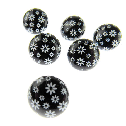 Round Black Daisy Shank Buttons with Daisy Print 15mm WB364424