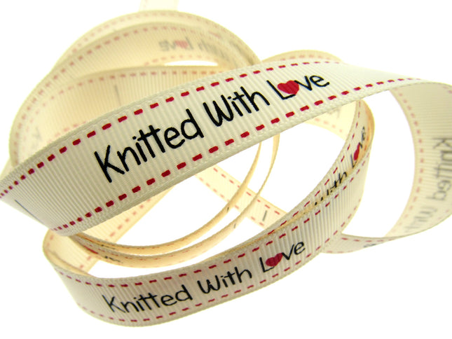 Bertie's  Ivory "Knitted with Love" 16mm - Grosgrain - BTB150 - ThreadandTrimmings