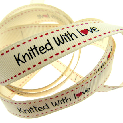 Bertie's  Ivory "Knitted with Love" 16mm - Grosgrain - BTB150 - ThreadandTrimmings
