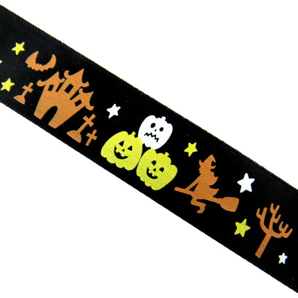 Black Satin Halloween Ribbon Graveyard & Flying Witch - 3m x 25mm - 55027
