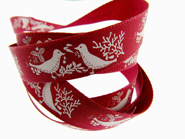 Christmas Turtle Dove Ribbon by Berisfords - 3m Length - 15mm Wide - Peace
