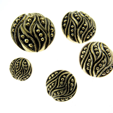 Round Ornate Antique Gold Button All Over Leaf Plastic Shank 5xSizes CX34 - ThreadandTrimmings