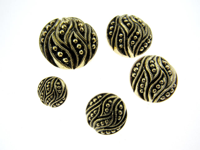 Round Ornate Antique Gold Button All Over Leaf Plastic Shank 5xSizes CX34 - ThreadandTrimmings