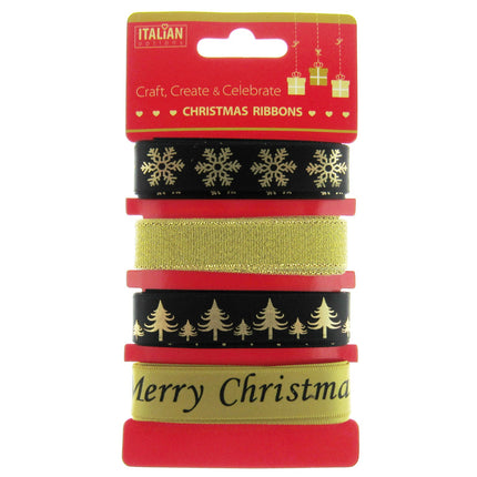 Mixed Christmas Ribbon by Italian Options - 12mm x 4 Designs x 2m Lengths