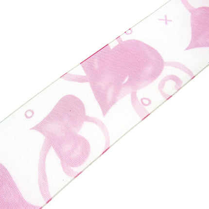 5m x 38mm Organza Ribbon with Pink Love Hearts for Valentines Day - ThreadandTrimmings