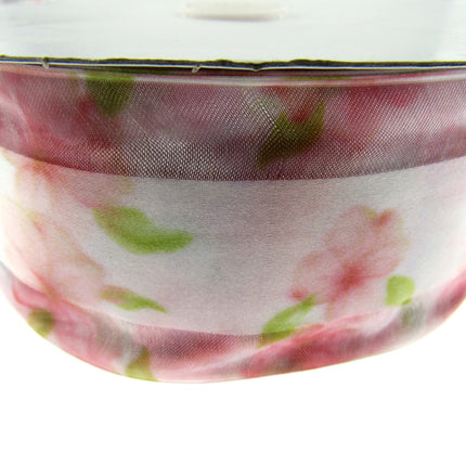 5m x 68mm Rose Pink Organza Ribbon with Pink Daisy on Central Satin Ribbon - ThreadandTrimmings