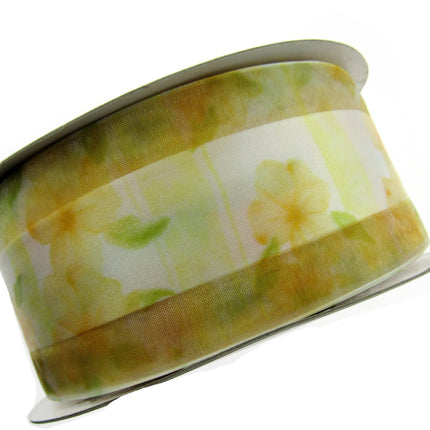 5m x 68mm Lemon Organza Ribbon with Yellow Daisy on Central Satin Ribbon