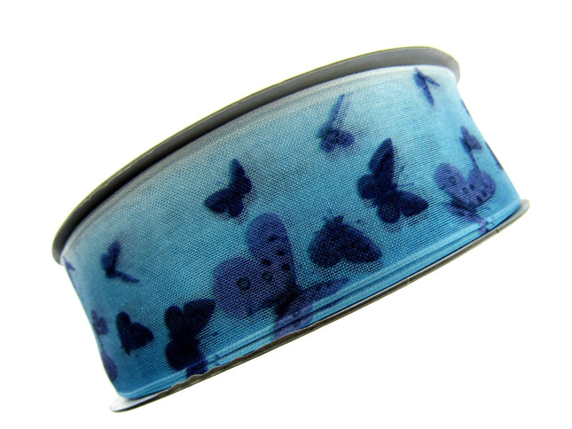 Wired Edge Organza Ribbon with Purple and Blue Butterfly's 5m x 38mm NRBC5575 - ThreadandTrimmings