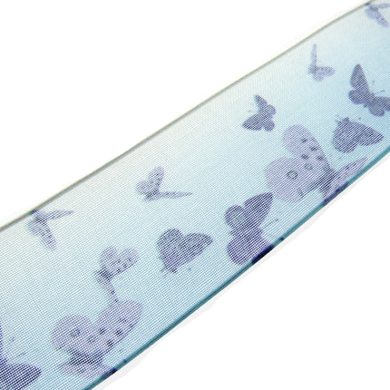 Wired Edge Organza Ribbon with Purple and Blue Butterfly's 5m x 38mm NRBC5575 - ThreadandTrimmings