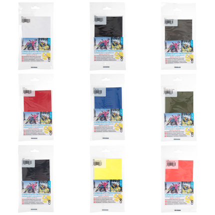 A selection of colourful self adhesive waterproof patches on a white background
