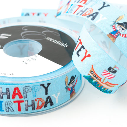 Happy Birthday Matey  Ribbon by Berisfords - 25mm Wide - 3 Meter Lengths Pirates - ThreadandTrimmings