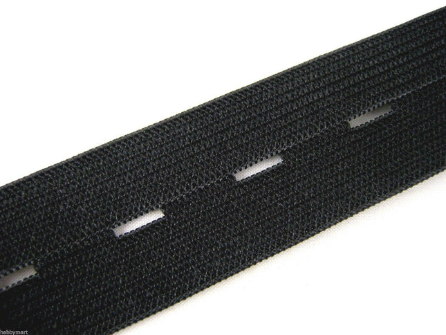 Buttonhole Elastic Available in 16mm, 19mm, 25mm Black / White - New Lower Price - ThreadandTrimmings
